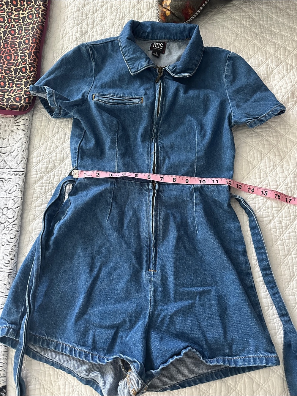 BDG Urban Outfitters UO Size 0 XS Hello Sunshine Denim Belted Romper - Picture 7 of 10